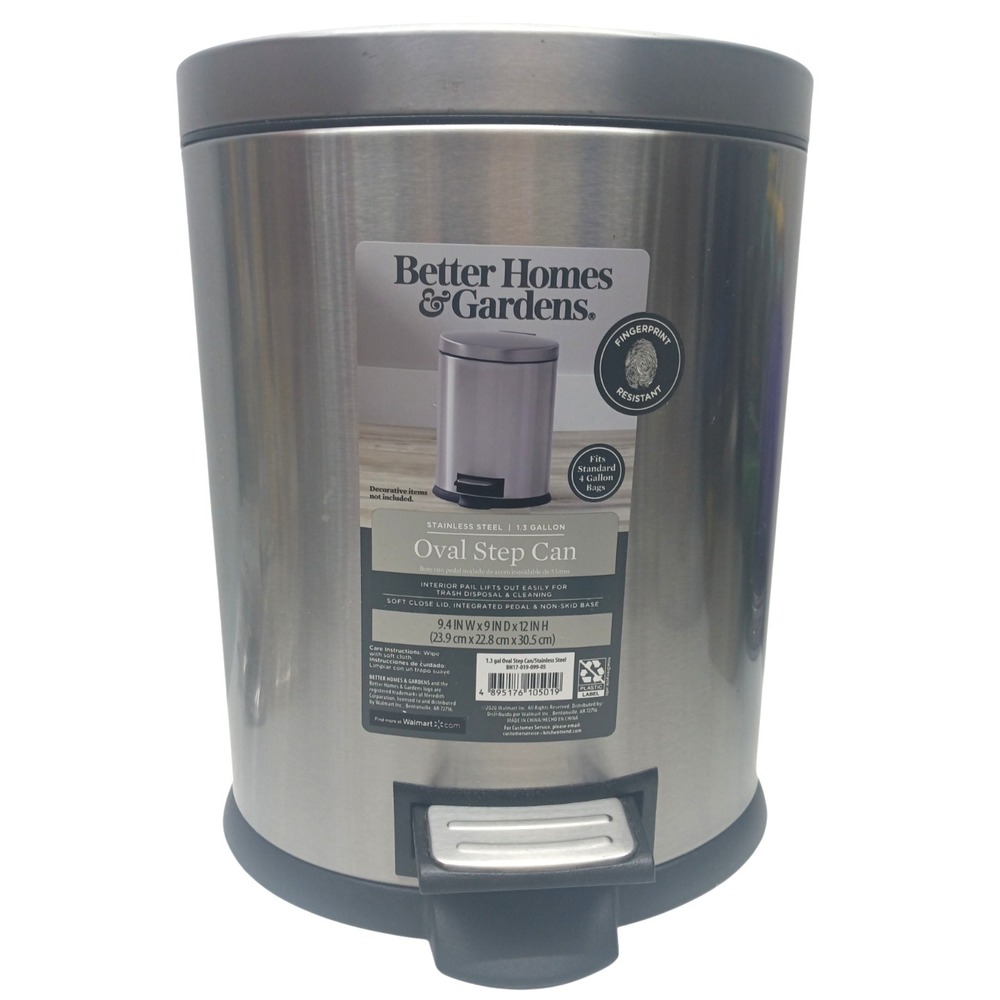 Stainless Steel Better Homes & Gardens 1.3 Gallon Step Trash Can, Bathroom Size